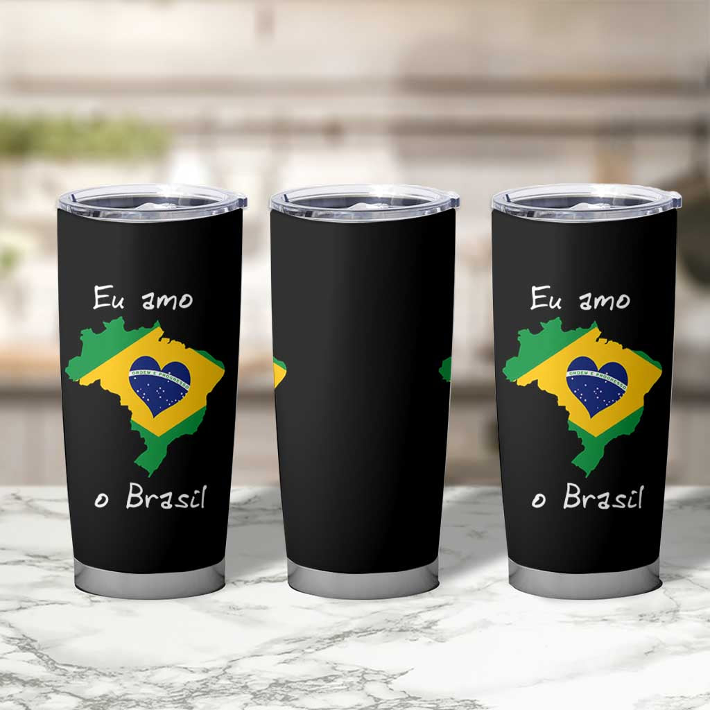 Eu Amo O Brasil Flag Map Tumbler Cup I Love Brazil Patriotic Heart Brazilian Pride