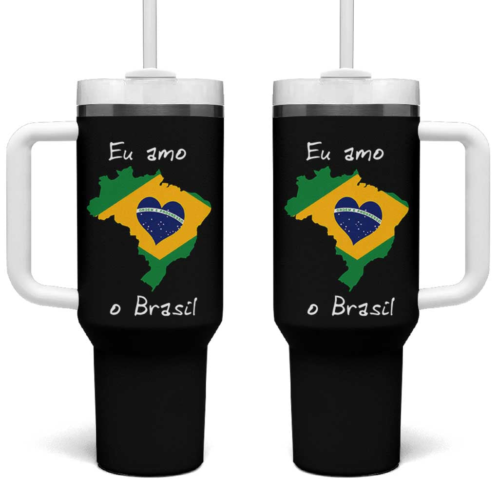 Eu Amo O Brasil Flag Map Tumbler With Handle I Love Brazil Patriotic Heart Brazilian Pride
