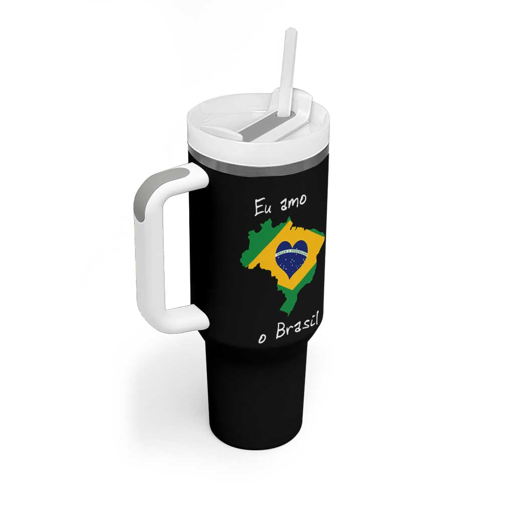 Eu Amo O Brasil Flag Map Tumbler With Handle I Love Brazil Patriotic Heart Brazilian Pride