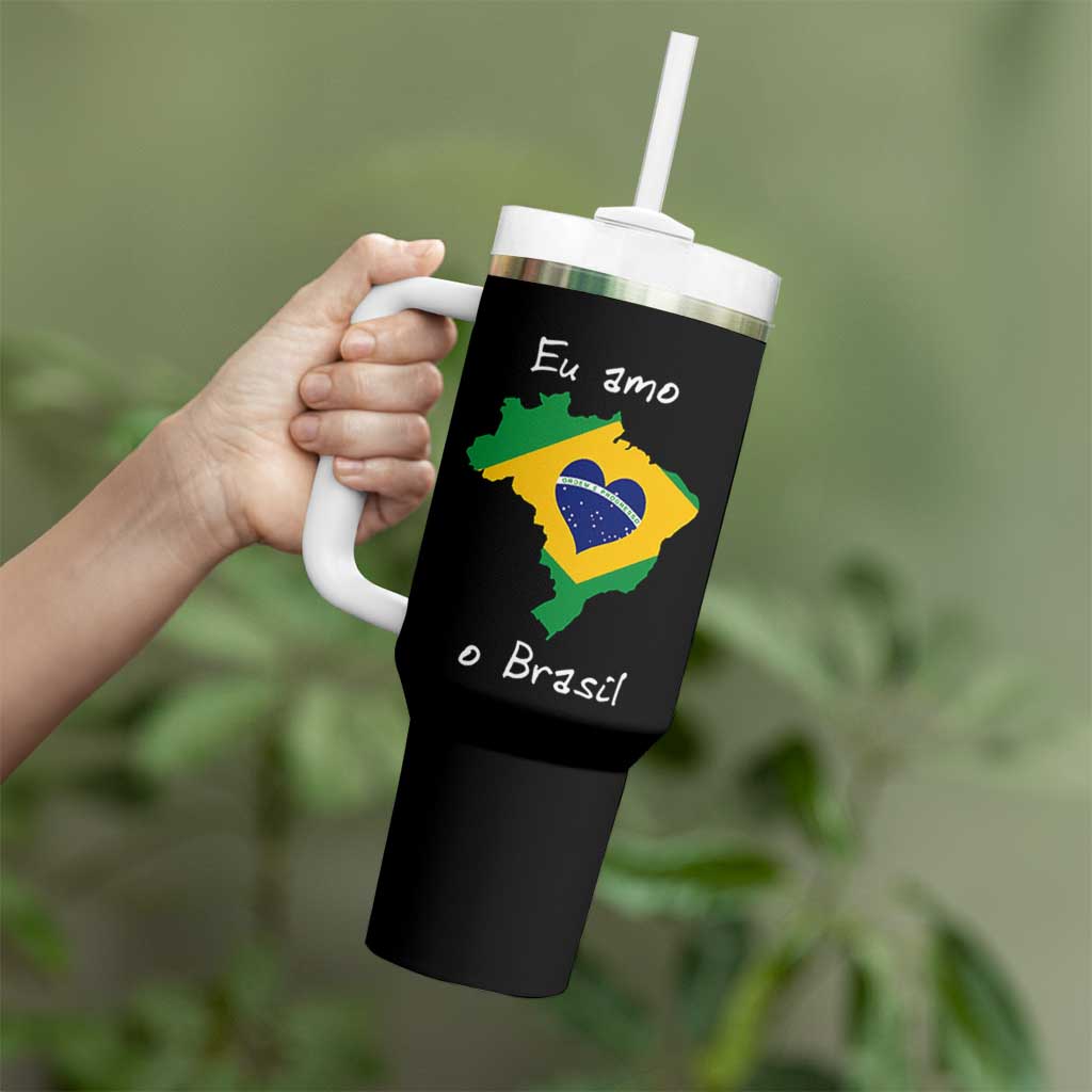 Eu Amo O Brasil Flag Map Tumbler With Handle I Love Brazil Patriotic Heart Brazilian Pride