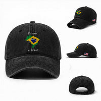 Eu Amo O Brasil Flag Map Washed Cotton Baseball Cap I Love Brazil Patriotic Heart Brazilian Pride