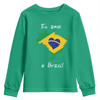 Eu Amo O Brasil Flag Map Youth Sweatshirt I Love Brazil Patriotic Heart Brazilian Pride