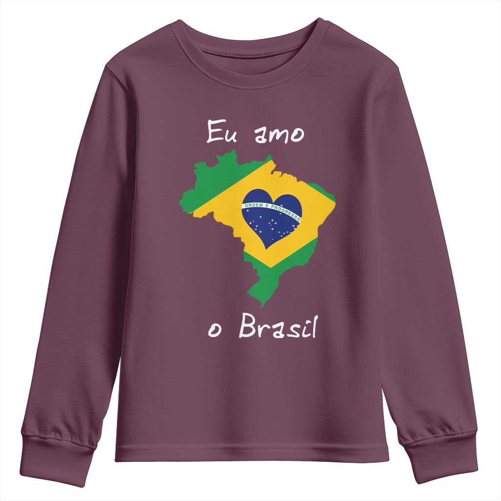Eu Amo O Brasil Flag Map Youth Sweatshirt I Love Brazil Patriotic Heart Brazilian Pride