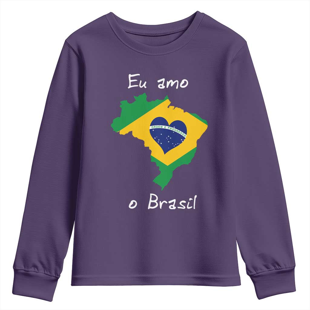 Eu Amo O Brasil Flag Map Youth Sweatshirt I Love Brazil Patriotic Heart Brazilian Pride