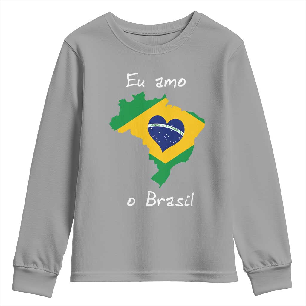 Eu Amo O Brasil Flag Map Youth Sweatshirt I Love Brazil Patriotic Heart Brazilian Pride