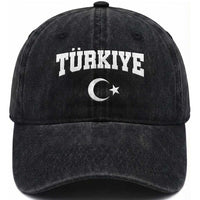 Vintage Proud Türkiye Flag Crescent and Star Washed Cotton Baseball Cap Patriotic Turkish Turkey Heritage Pride