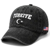 Vintage Proud Türkiye Flag Crescent and Star Washed Cotton Baseball Cap Patriotic Turkish Turkey Heritage Pride