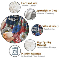 God Bless America Patriotic Floral Throw Blanket Red White Blue Daisy Bouquet 4th of July Independence Day Celebration