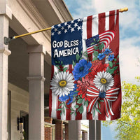 God Bless America Patriotic Floral Garden Flag Red White Blue Daisy Bouquet 4th of July Independence Day Celebration