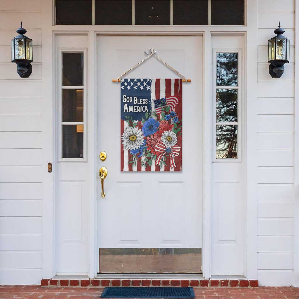God Bless America Patriotic Floral Garden Flag Red White Blue Daisy Bouquet 4th of July Independence Day Celebration