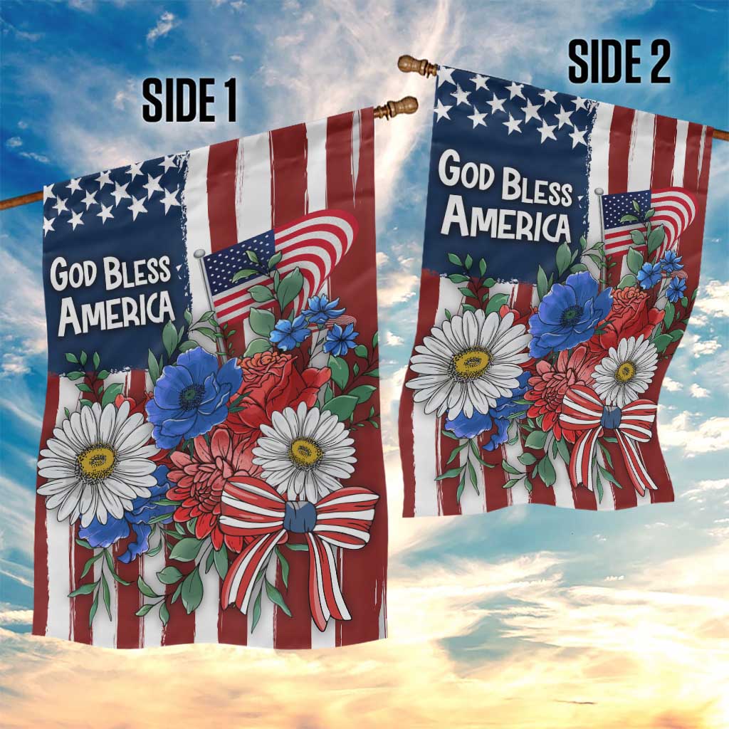 God Bless America Patriotic Floral Garden Flag Red White Blue Daisy Bouquet 4th of July Independence Day Celebration