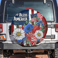 God Bless America Patriotic Floral Spare Tire Cover Red White Blue Daisy Bouquet 4th of July Independence Day Celebration