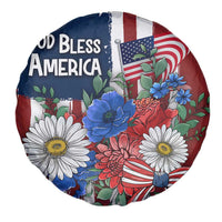 God Bless America Patriotic Floral Spare Tire Cover Red White Blue Daisy Bouquet 4th of July Independence Day Celebration