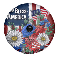 God Bless America Patriotic Floral Spare Tire Cover Red White Blue Daisy Bouquet 4th of July Independence Day Celebration