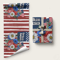 God Bless America Patriotic Floral Wrapping Paper Roll Red White Blue Daisy Bouquet 4th of July Independence Day Celebration