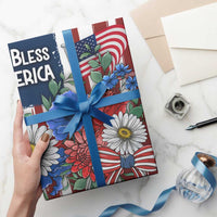 God Bless America Patriotic Floral Wrapping Paper Roll Red White Blue Daisy Bouquet 4th of July Independence Day Celebration