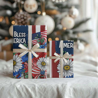 God Bless America Patriotic Floral Wrapping Paper Roll Red White Blue Daisy Bouquet 4th of July Independence Day Celebration