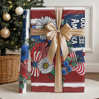 God Bless America Patriotic Floral Wrapping Paper Roll Red White Blue Daisy Bouquet 4th of July Independence Day Celebration