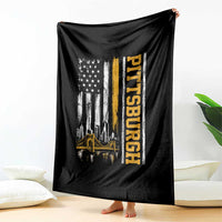 Pittsburgh City Skyline Roberto Clemente Bridge Graphic Throw Blanket American Flag Yellow Bridge City Hometown Pride
