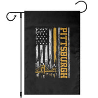 Pittsburgh City Skyline Roberto Clemente Bridge Graphic Garden Flag American Flag Yellow Bridge City Hometown Pride