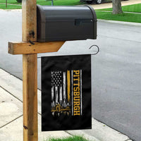 Pittsburgh City Skyline Roberto Clemente Bridge Graphic Garden Flag American Flag Yellow Bridge City Hometown Pride