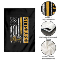 Pittsburgh City Skyline Roberto Clemente Bridge Graphic Garden Flag American Flag Yellow Bridge City Hometown Pride