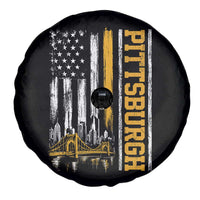 Pittsburgh City Skyline Roberto Clemente Bridge Graphic Spare Tire Cover American Flag Yellow Bridge City Hometown Pride