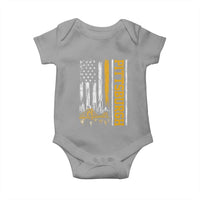 Pittsburgh City Skyline Roberto Clemente Bridge Graphic Baby Onesie American Flag Yellow Bridge City Hometown Pride