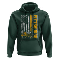 Pittsburgh City Skyline Roberto Clemente Bridge Graphic Hoodie American Flag Yellow Bridge City Hometown Pride