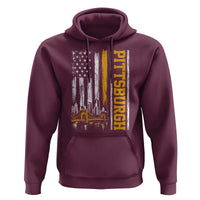 Pittsburgh City Skyline Roberto Clemente Bridge Graphic Hoodie American Flag Yellow Bridge City Hometown Pride