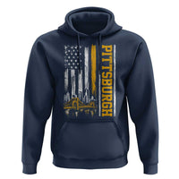 Pittsburgh City Skyline Roberto Clemente Bridge Graphic Hoodie American Flag Yellow Bridge City Hometown Pride