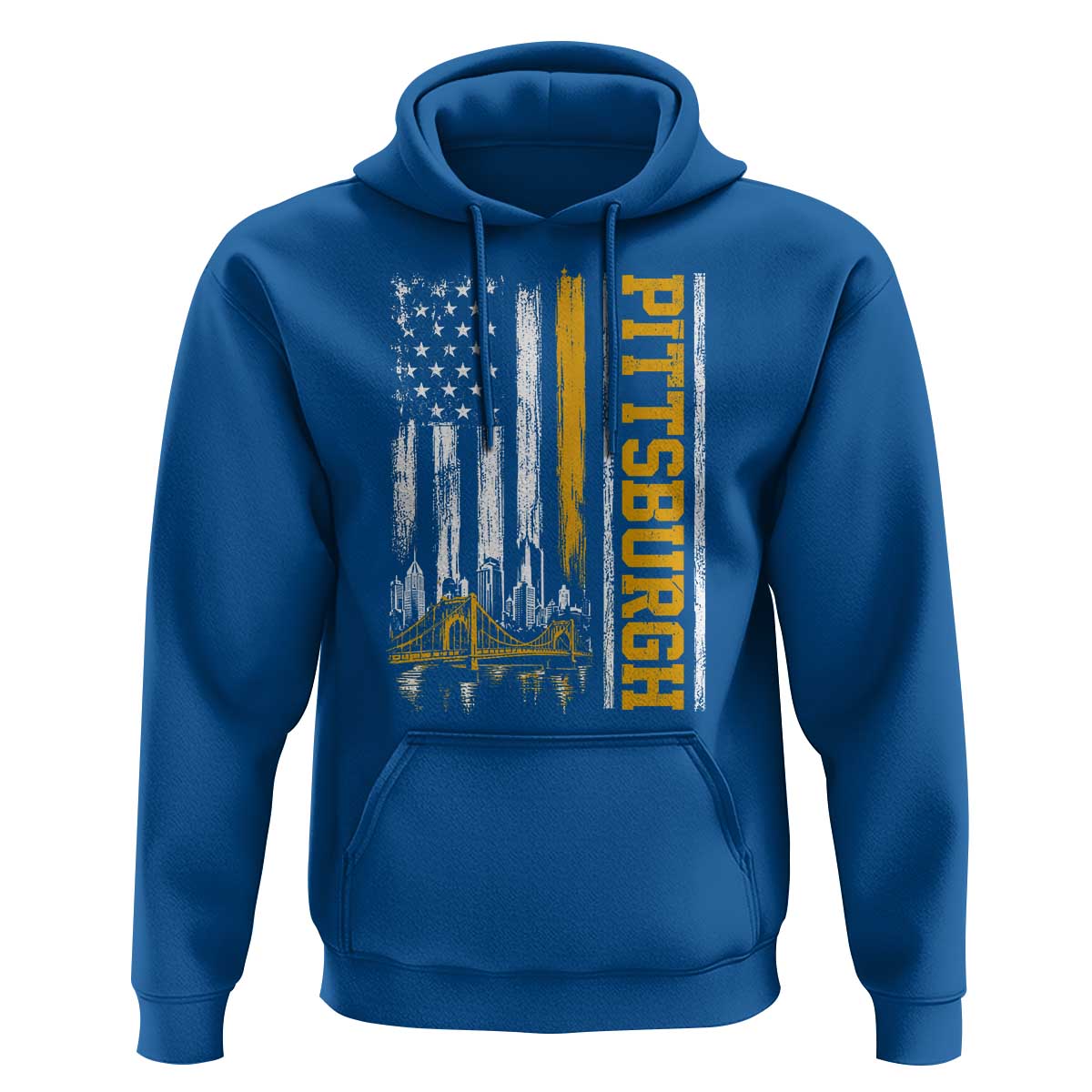 Pittsburgh City Skyline Roberto Clemente Bridge Graphic Hoodie American Flag Yellow Bridge City Hometown Pride