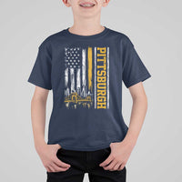 Pittsburgh City Skyline Roberto Clemente Bridge Graphic T Shirt For Kid American Flag Yellow Bridge City Hometown Pride