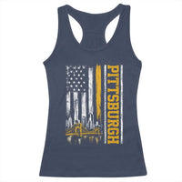 Pittsburgh City Skyline Roberto Clemente Bridge Graphic Racerback Tank Top American Flag Yellow Bridge City Hometown Pride