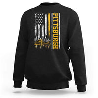 Pittsburgh City Skyline Roberto Clemente Bridge Graphic Sweatshirt American Flag Yellow Bridge City Hometown Pride