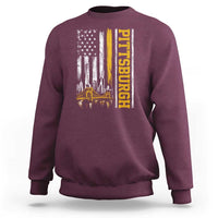 Pittsburgh City Skyline Roberto Clemente Bridge Graphic Sweatshirt American Flag Yellow Bridge City Hometown Pride