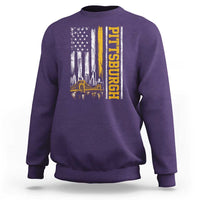 Pittsburgh City Skyline Roberto Clemente Bridge Graphic Sweatshirt American Flag Yellow Bridge City Hometown Pride