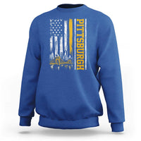 Pittsburgh City Skyline Roberto Clemente Bridge Graphic Sweatshirt American Flag Yellow Bridge City Hometown Pride