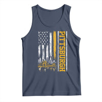 Pittsburgh City Skyline Roberto Clemente Bridge Graphic Tank Top American Flag Yellow Bridge City Hometown Pride