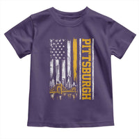 Pittsburgh City Skyline Roberto Clemente Bridge Graphic Toddler T Shirt American Flag Yellow Bridge City Hometown Pride