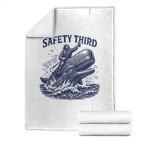 Funny Safety Third Captain Riding Sperm Whale Throw Blanket Vintage Nautical Ocean Fishing Humor