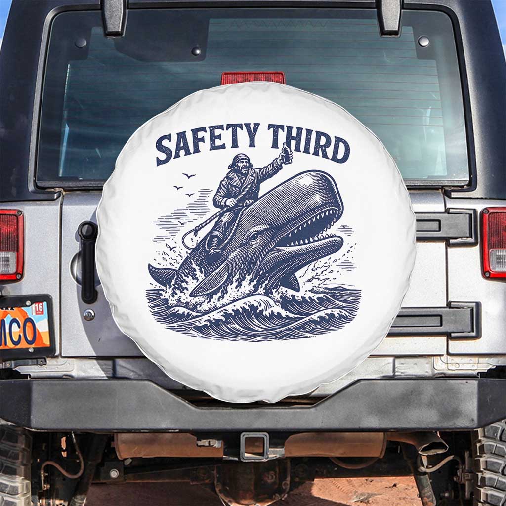 Funny Safety Third Captain Riding Sperm Whale Spare Tire Cover Vintage Nautical Ocean Fishing Humor