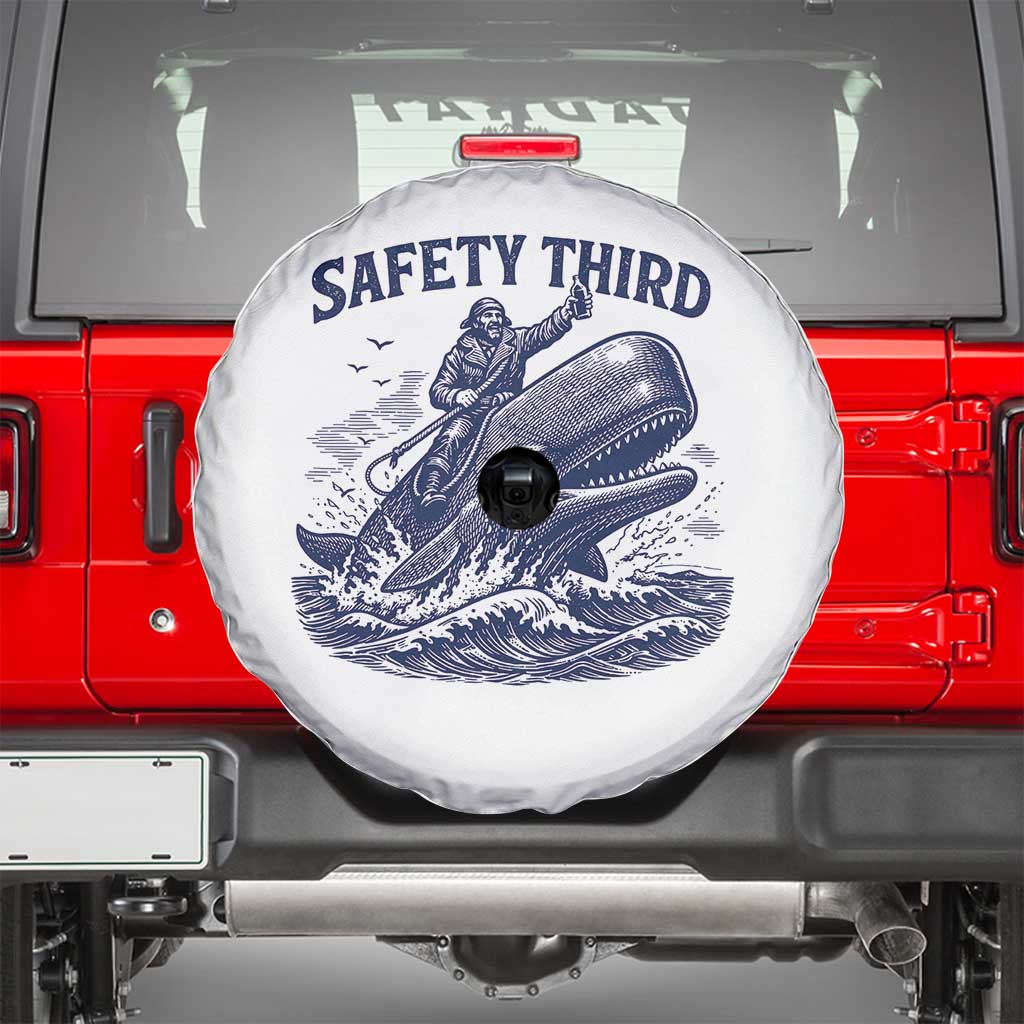 Funny Safety Third Captain Riding Sperm Whale Spare Tire Cover Vintage Nautical Ocean Fishing Humor