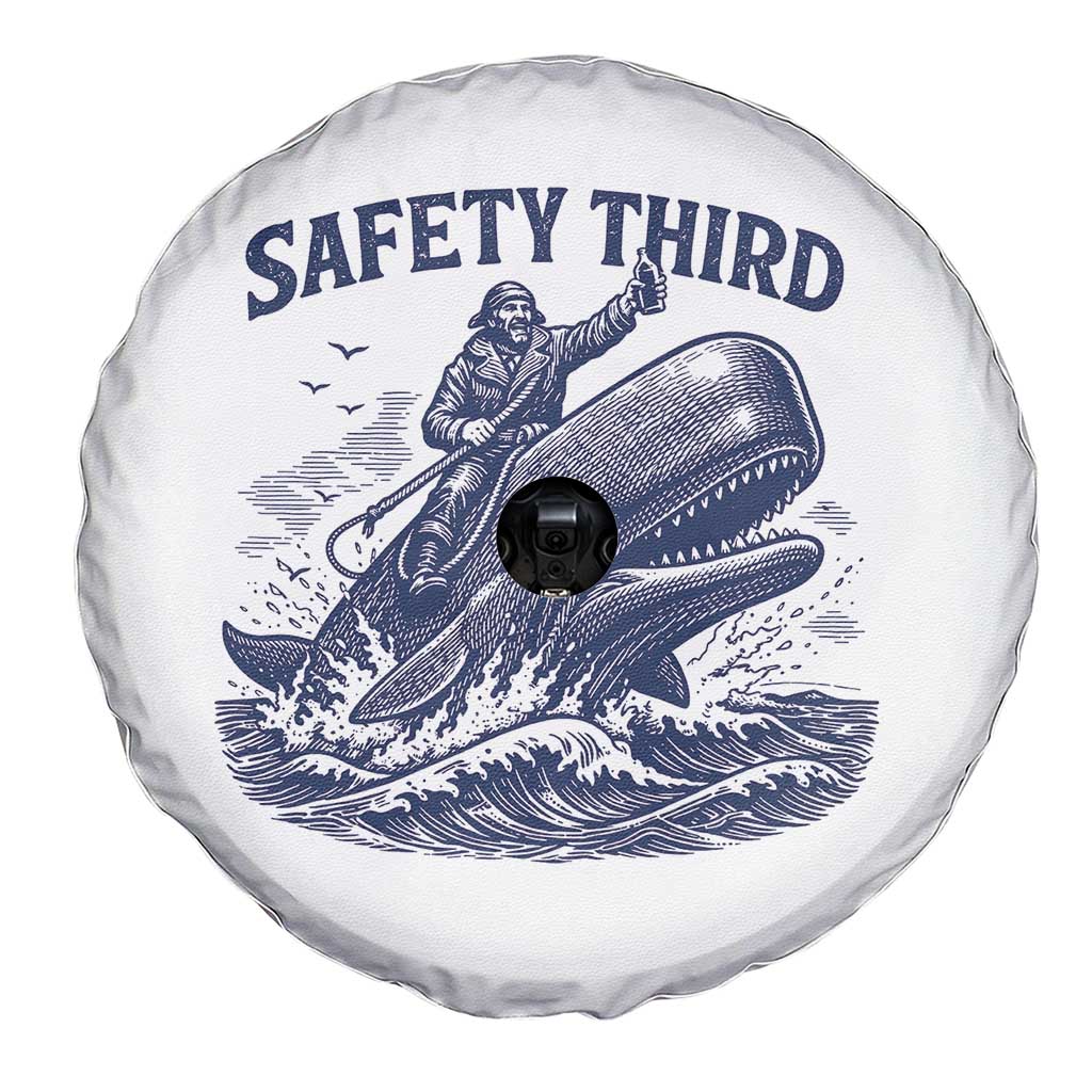 Funny Safety Third Captain Riding Sperm Whale Spare Tire Cover Vintage Nautical Ocean Fishing Humor