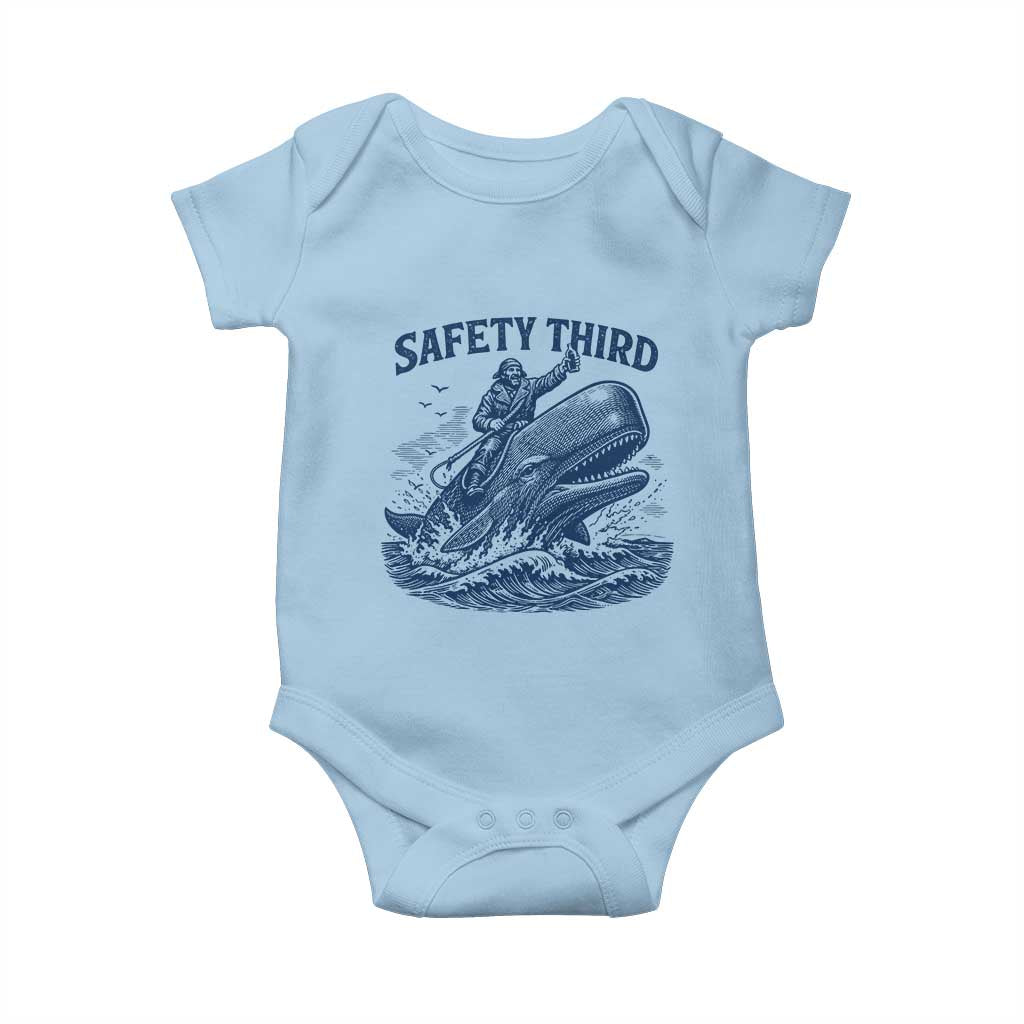 Funny Safety Third Captain Riding Sperm Whale Baby Onesie Vintage Nautical Ocean Fishing Humor