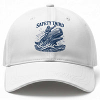 Funny Safety Third Captain Riding Sperm Whale Baseball Cap Vintage Nautical Ocean Fishing Humor