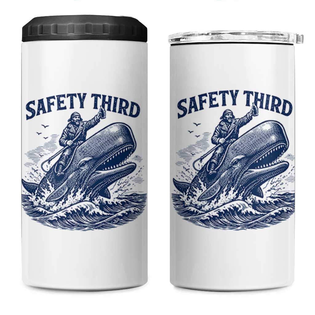 Funny Safety Third Captain Riding Sperm Whale 4 in 1 Can Cooler Tumbler Vintage Nautical Ocean Fishing Humor