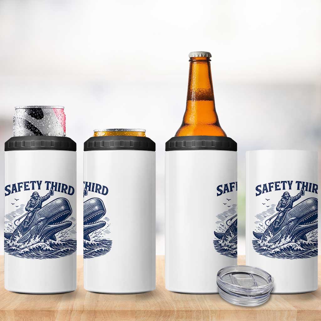 Funny Safety Third Captain Riding Sperm Whale 4 in 1 Can Cooler Tumbler Vintage Nautical Ocean Fishing Humor