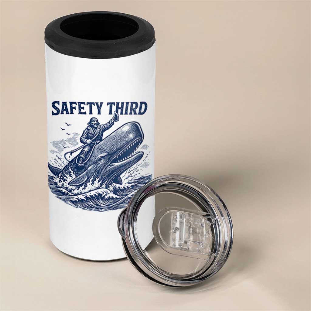 Funny Safety Third Captain Riding Sperm Whale 4 in 1 Can Cooler Tumbler Vintage Nautical Ocean Fishing Humor