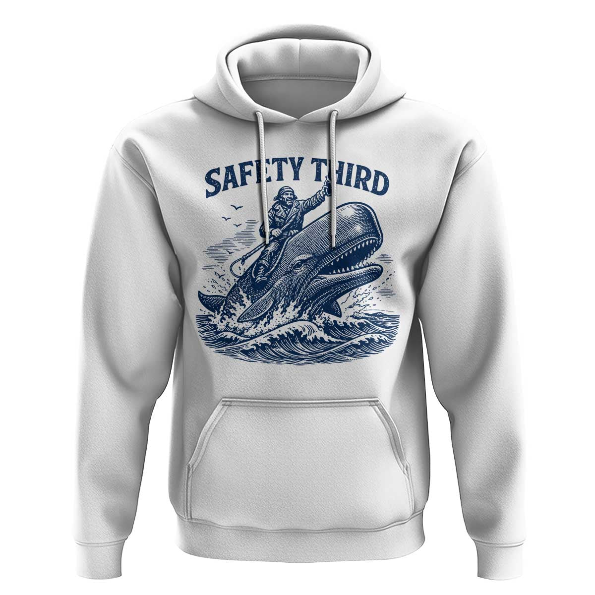 Funny Safety Third Captain Riding Sperm Whale Hoodie Vintage Nautical Ocean Fishing Humor